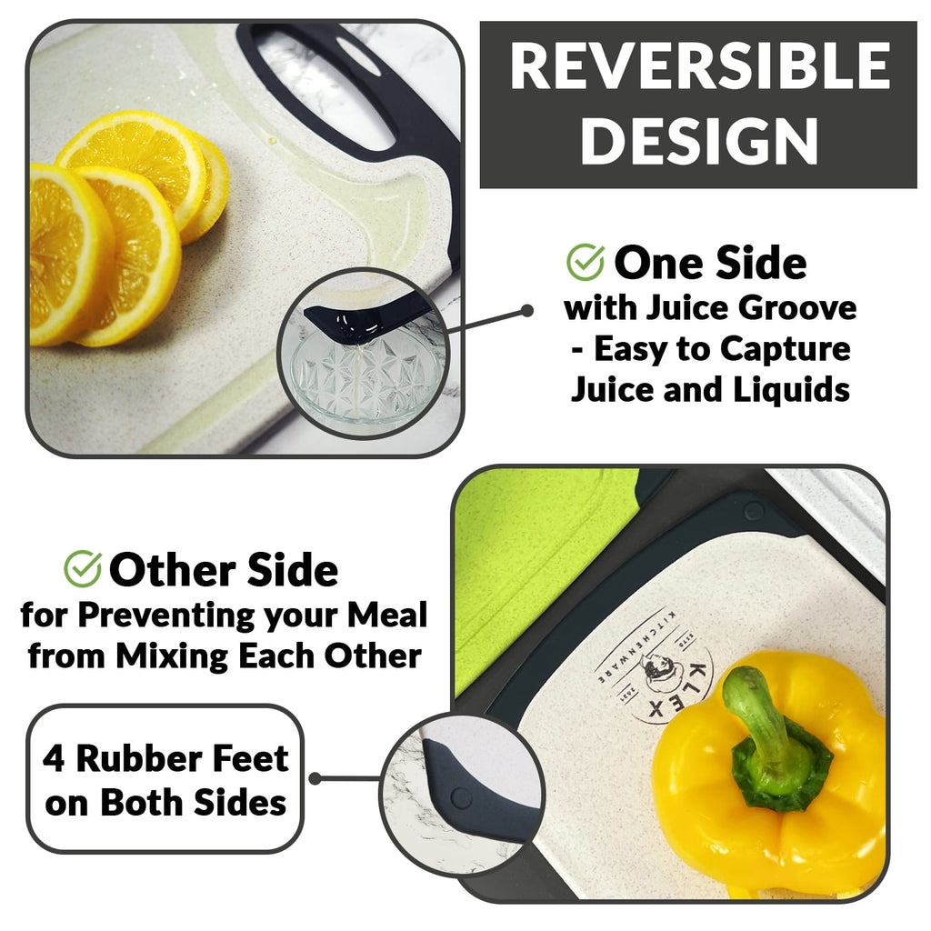 KLEX EcoWheat Cutting Board for Kitchen (Set of 3), Dishwasher Safe BPA Free Straw, Blue