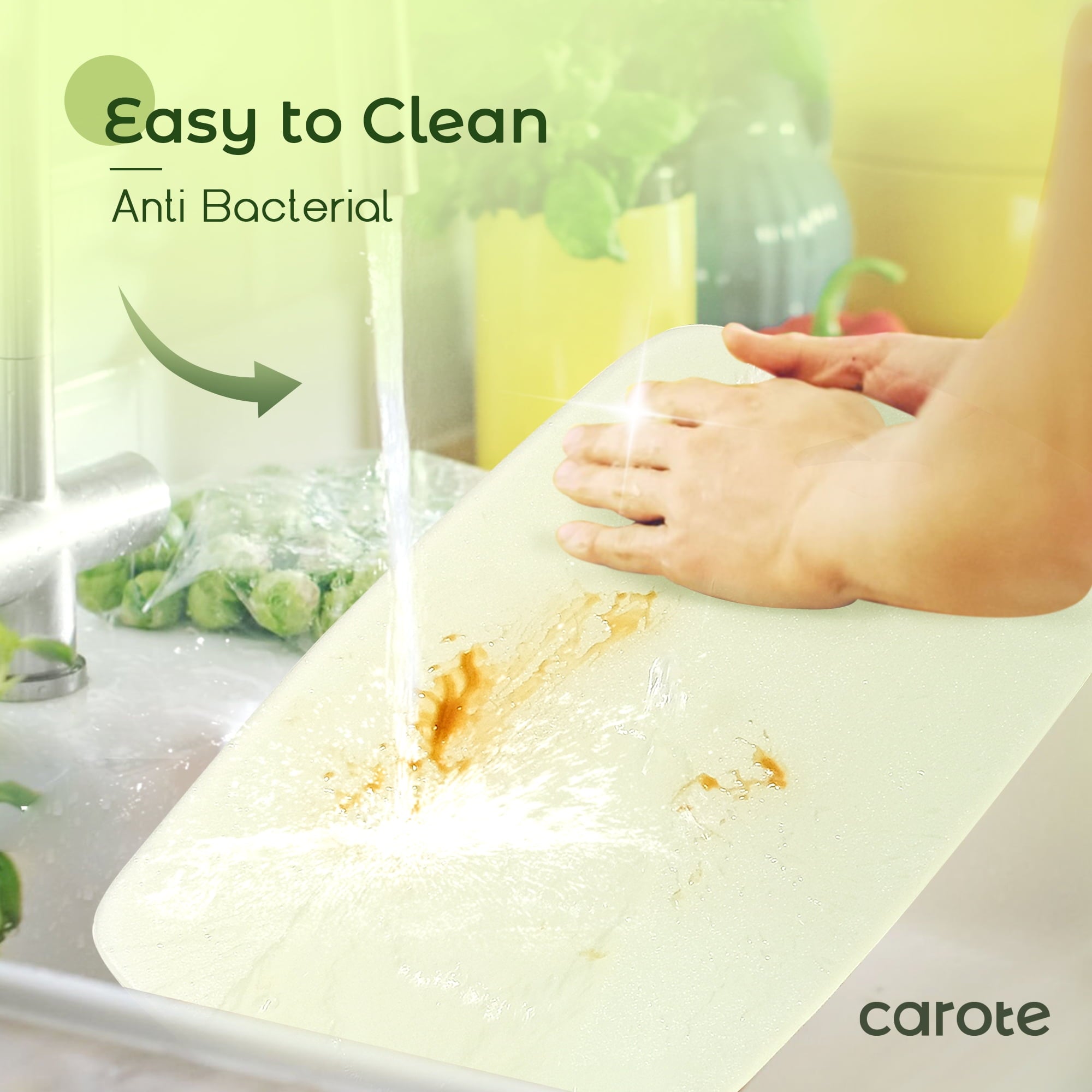 Carote 3PCS Thickened Cutting Boards Set, Non Slip Plastic Cutting Boards for Kitchen, Cutting Board for Meat, Vegetable, Fruit, BPA Free, Knife Friendly, Green