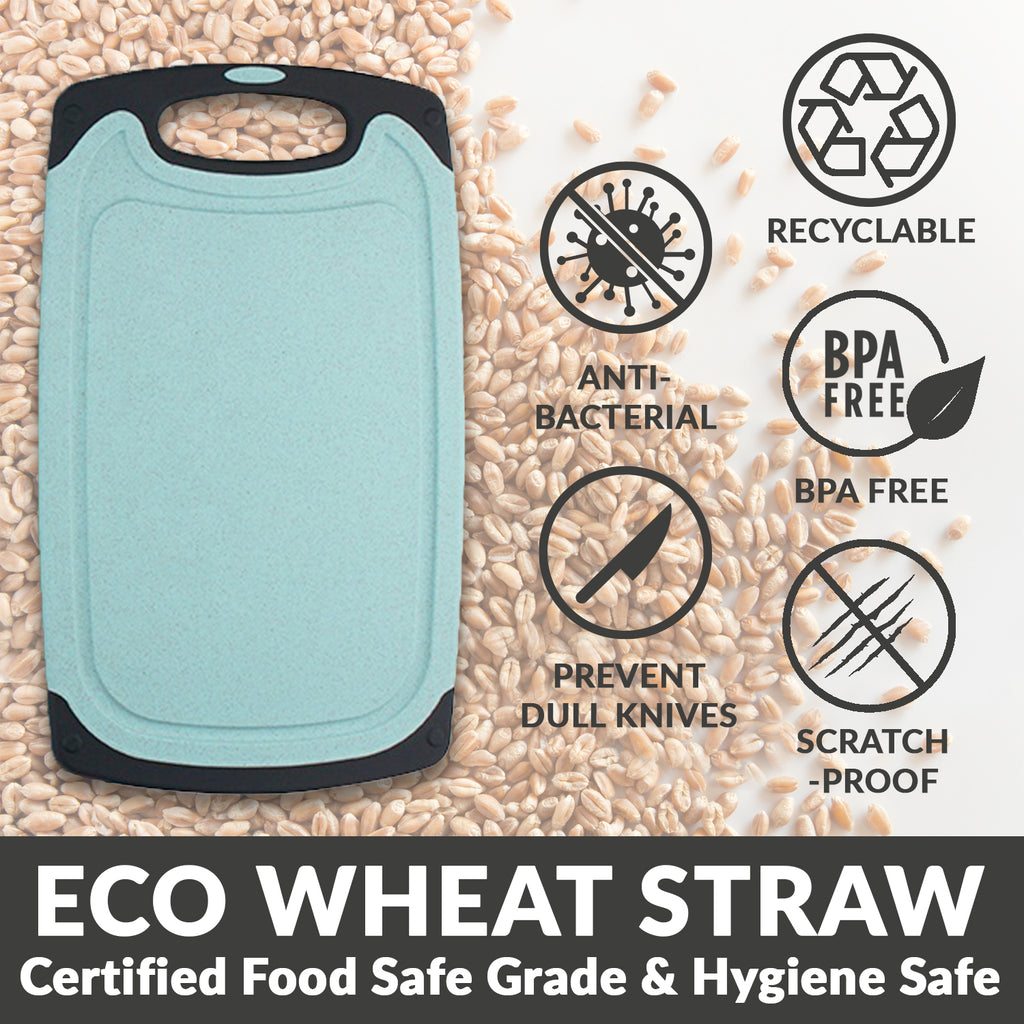 KLEX EcoWheat Cutting Board for Kitchen (Set of 3), Dishwasher Safe BPA Free Straw, Blue