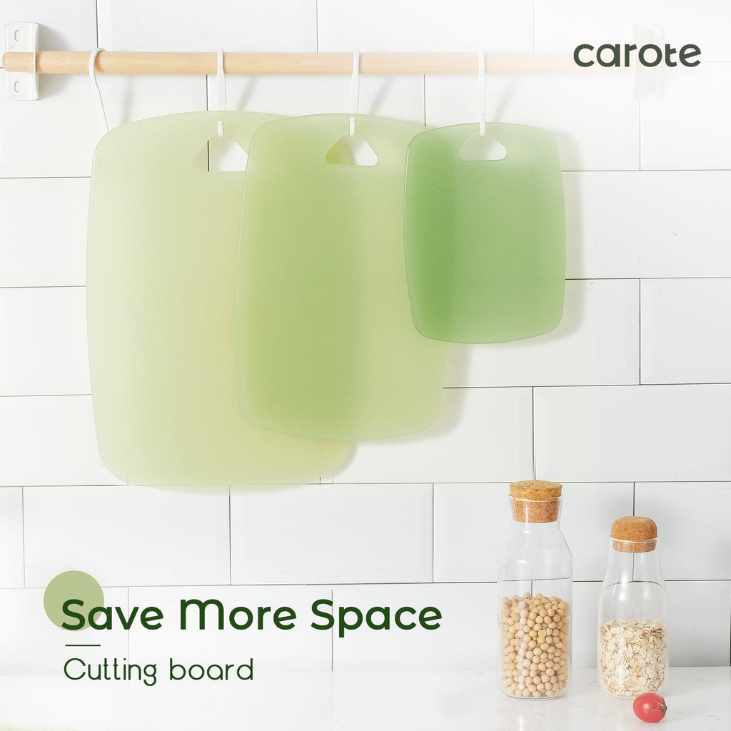 Carote 3PCS Thickened Cutting Boards Set, Non Slip Plastic Cutting Boards for Kitchen, Cutting Board for Meat, Vegetable, Fruit, BPA Free, Knife Friendly, Green