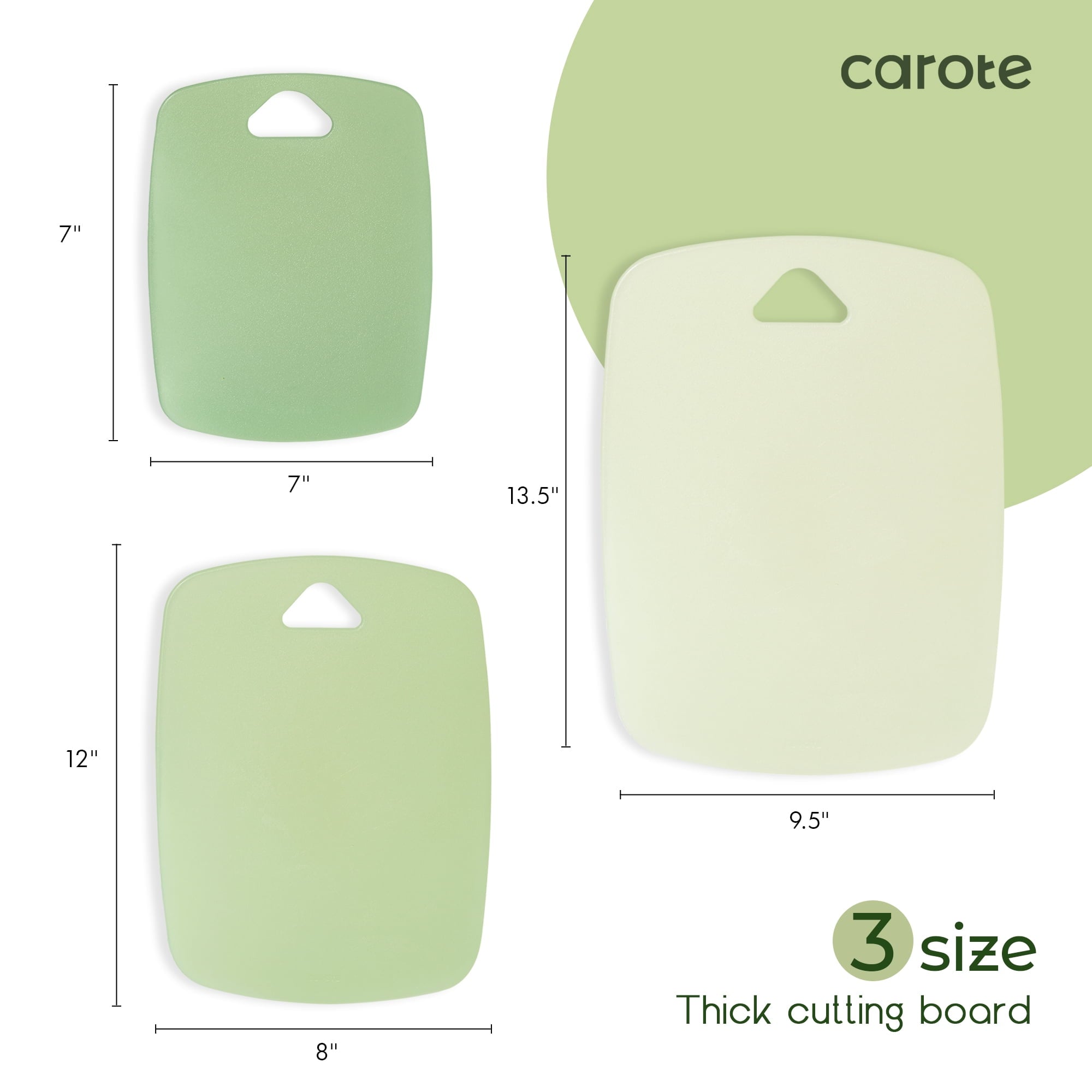 Carote 3PCS Thickened Cutting Boards Set, Non Slip Plastic Cutting Boards for Kitchen, Cutting Board for Meat, Vegetable, Fruit, BPA Free, Knife Friendly, Green